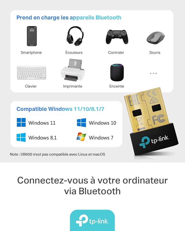 UB600 Chiavetta Bluetooth per PC Adattatore USB 6.0 Nano Wireless