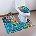 3-Piece Bathroom Rug Mat Set Large Christmas Soft Bathroom Non-Slip Pedestal Rug + Lid Toilet Cover + Contour Bath Mat,Peacock Feather