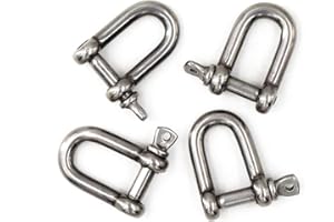 Flomore M8 D Ring Shackle Boat Anchor Shackle 304 Stainless Steel Chain Shackle Screw Pin D Shackle Pack of 4