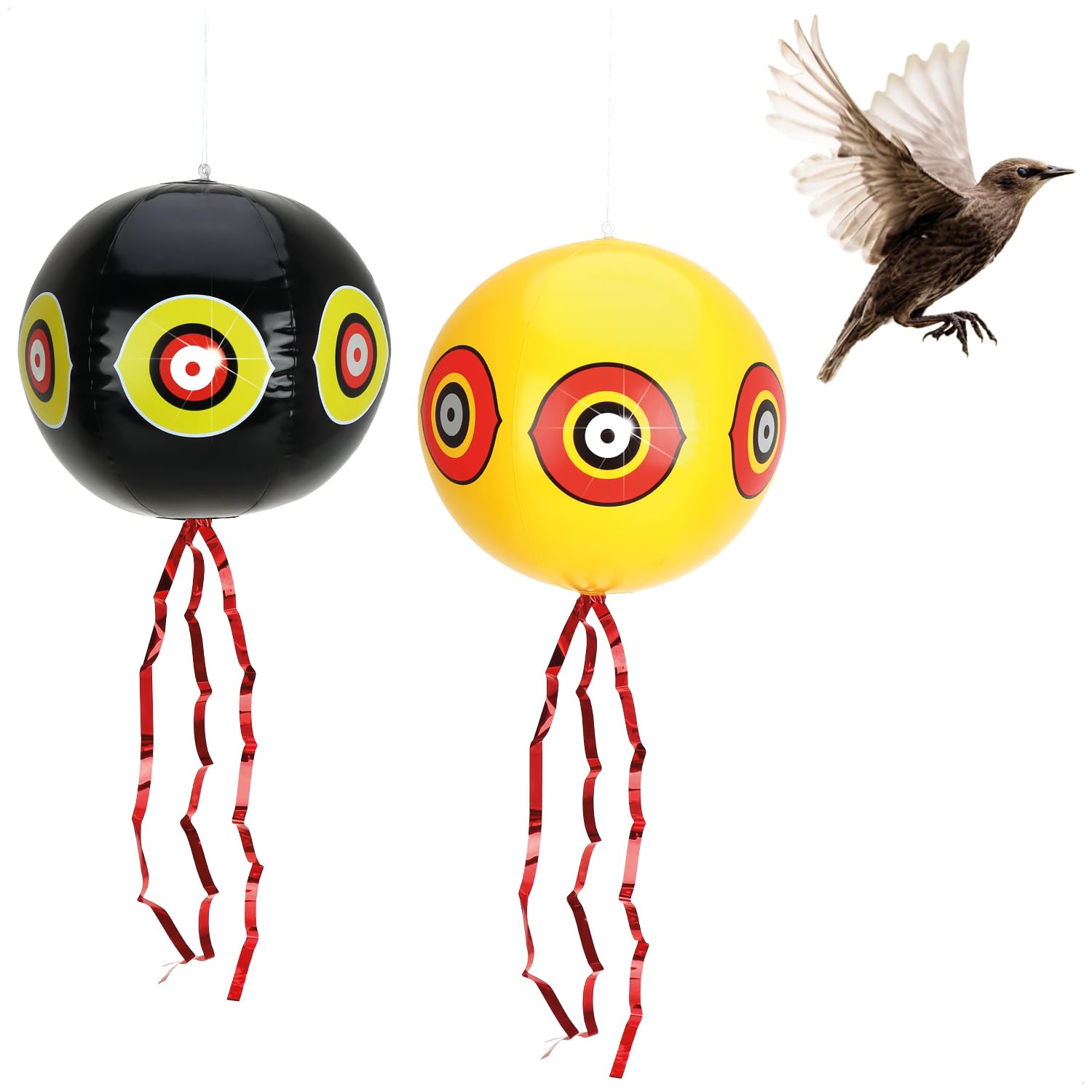 COM-FOUR® 2x bird repellent balloon - round scarecrow for hanging - balloon with reflective eyes and crackling stripes - bird scarer for pigeons, starlings, crows and jackdaws (2 pieces - balloon)