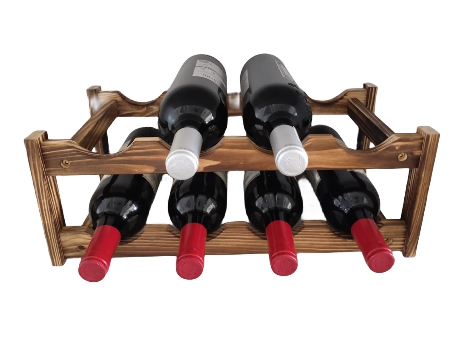 Photo 1 of LoongZDD 8-Bottle Wine Rack - Premium Carbonized Pine Wood, Two-Tier Countertop Design
