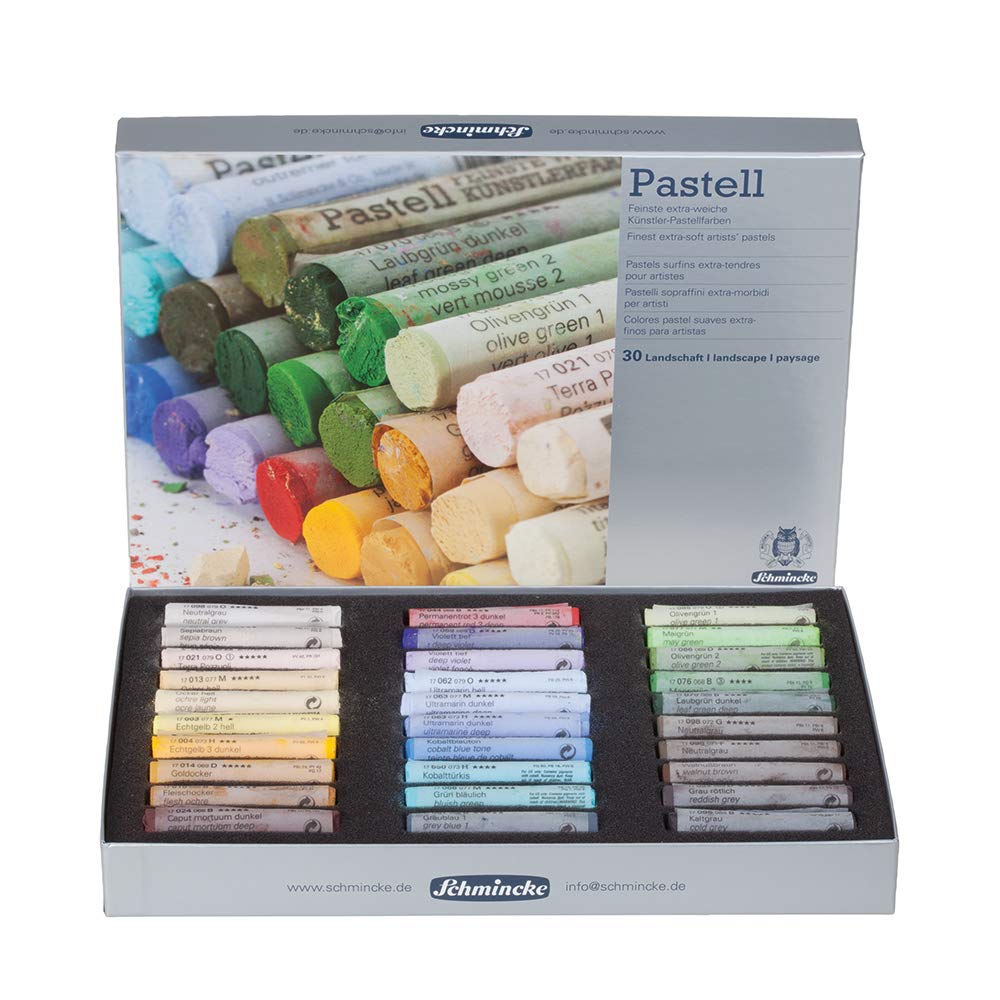 Schmincke - Pastels, 30 colours Landscape, 77 315 097, cardboard set with 30 pastels, handmade pastels, brilliant, velvet-matt, highly lightfast colours
