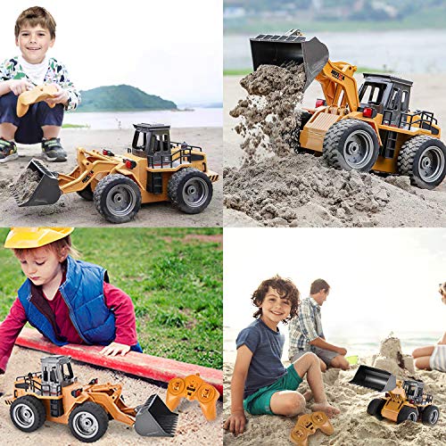 Yuboa Remote Control Truck RC Front Loader,RC Bulldozer Metal 6 Channel RC Tractor 2.4Ghz 4WD Construction Vehicle RC Truck Front End Loader Toy Present for Kids Boys Yellow