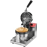 CROSSON Commercial Waffle Maker,Professional Round Belgian Waffle Maker Rotating 180&deg; Non-Stick Plate Machine with Temp and Time Control for Restaurant Bakeries Kitchen 120V/1300W