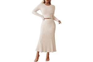 Pink Queen Ribbed Knit 2 Piece Dress Set for Women Fall Long Sleeve Crop Top with High Waist Skirt Set Cocktail Party Outfits