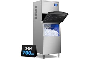 MOJGAR Commercial Ice Machine 700LBS/24H,Storage 560LBS,Large Industrial Ice Maker,Ice Ready in 5-15min,with Self-Cleaning Mode,with Timing Function,10 Levels of Ice Thickness Adjustment,Stainless Steel