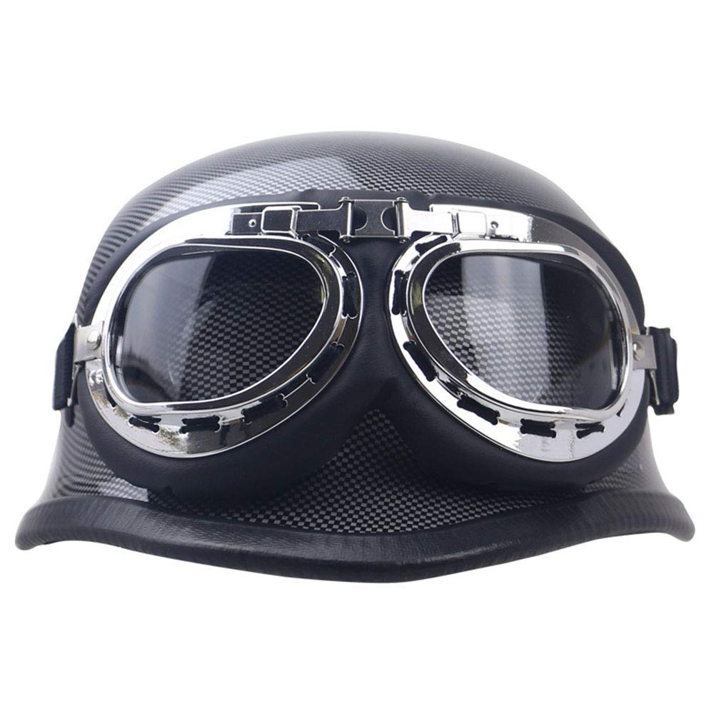 Shfmx Retro Half-Open Motorcycle Helmet, Carbon Fiber Jet Helmet Cruiser Helmet Helmet DOT Certified