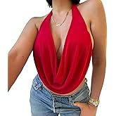 VANCOL Women's Halter Neck Front Draped Casual Halter Neck Draped Front Sexy Backless Tank Top