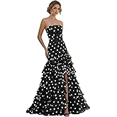Women Strapless Polka Dot Formal Dresses for Women Mermaid Prom Long Gown with Ruffles 2026