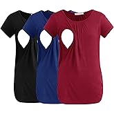 Smallshow Women's Nursing Tops Ruched Short Sleeve Breastfeeding Shirts 3-Pack