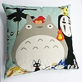 Spirited Away My Neighbor Totoro Family Kids Cartoon Massager Pillows Case Cover Vintage Massage Sofa Car Pillows Fiber Case Cover Zip DIY Travel Flax Cotton Linen Home Decor Kids Gift 18''X18''