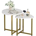 Wolawu Nesting Table White Small Round Coffee Table,Set of 2 End Tables,Minimalist Side Table for Living Room Bedroom,Stacking Sofa Side Tables with Solid Metal Frame for Small Space