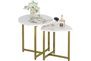 Wolawu Nesting Table White Small Round Coffee Table,Set of 2 End Tables,Minimalist Side Table for Living Room Bedroom,Stacking Sofa Side Tables with Solid Metal Frame for Small Space