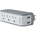 Belkin Wall Mount Surge Protector - 3 AC Multi Outlets & 2 USB Ports - Flat Rotating Plug Splitter - Wall Outlet Extender for