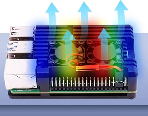 Carcasa de enfriamiento, precisa Carcasa de disipación de Calor de aleación de Aluminio Cubierta del alojamiento del disipador térmico con Doble Ventilador para Raspberry Pi 4 Modelo B Negro