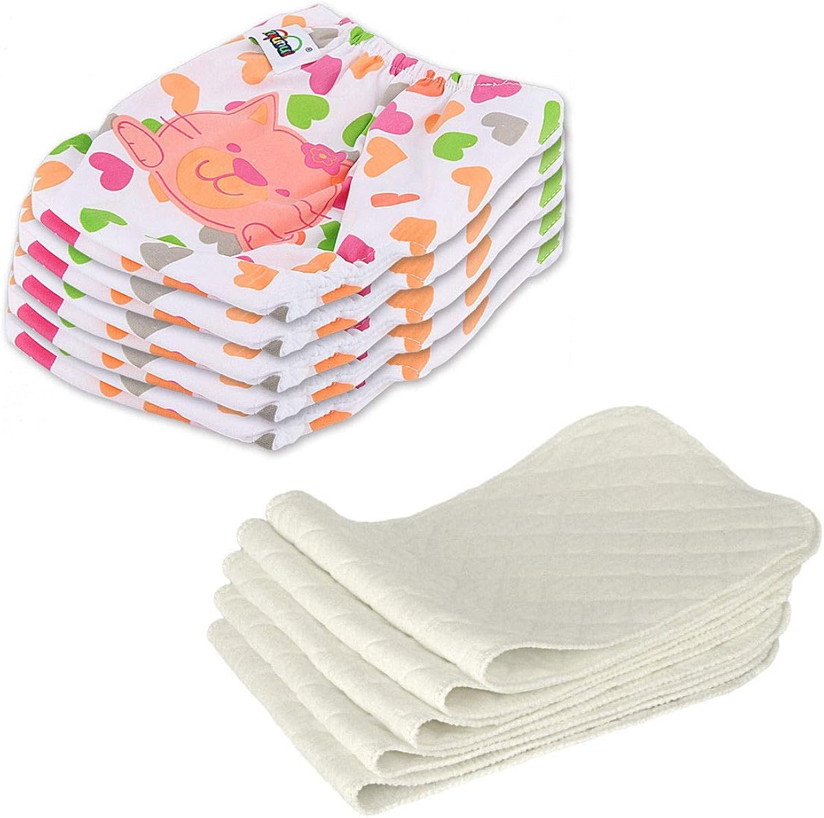 5 PCS+5 INSERTS Cloth Diapers lot Nappies Adjustable Reusable For Baby Newborn (kitten)