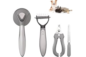 NORDKAWA Pet Deshedding Brush Set, Undercoat Rake for Dogs & Cats - Double Sided Brush for Shedding and Dematting Comb Grooming Tool kit - Nail Clippers & Nail File Kit (4Pack)