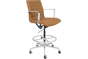 Laura Davidson Furniture SOHO II Ribbed Drafting Chair for Standing Desks - Ergonomically Designed, Commercial Grade Draft Height, Arm Rest & Cushion Availability, Made of Faux Leather, Tan