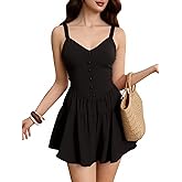 winkbay Women's Summer Ruffle Mini Dress Y2k Deep V Neck A Line Flowy Going Out Dresses with Shorts