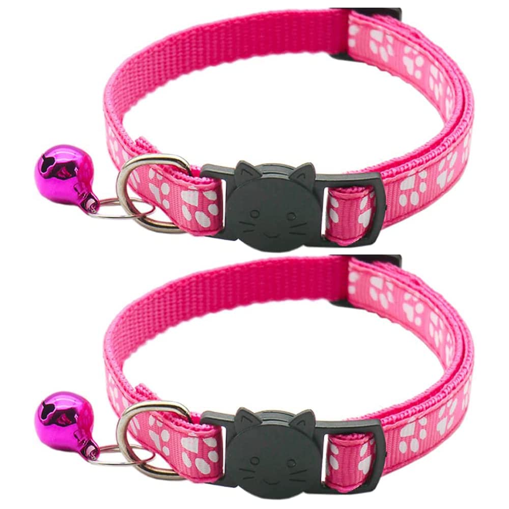 Hepplly 2-Pack Cat Collars Quick Release Reflective Kitten Pet Collar with Bell (Dark Pink)