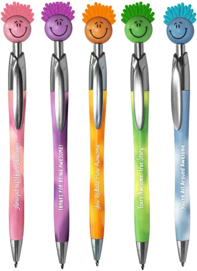 Color Changing Push Pens with Smiley Face and Motivational Quotes - Employee Appreciation and Recognition Gifts - 5 Pack