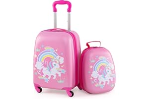 Goplus 2PC Kids Luggage, 12" & 16" Kids Carry On Luggage Set with 4 Spinner Wheels, Lightweight Rolling Spinner Suitcase for Children Toddlers Boys and Girls Travel
