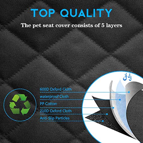 Portin Dog Car Seat Covers Pet Seat Cover, Waterproof Nonslip Bench Rear Seat Cover Compatible for Middle Seat Belt Fits Most Cars Trucks and SUVs MPVs (Black-Standard Size, 52.6in Wide)