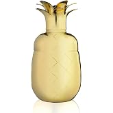 Viski Pacific Pineapple Cocktail Shaker &ndash; Tropical Themed Cocktail Shaker for Tiki Drinks &ndash; Stainless Steel with Gold Finish, 3-Piece Shaker with Built-In Strainer and Pineapple Leaf Cap - Set of 1