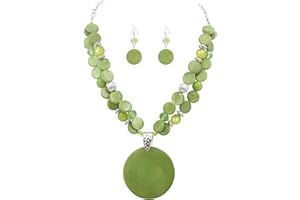 Xalroco Layered Beads Statement Fashion Necklace Chunky Jewelry Set Big Colorful Glass Stone Circle Shell Pendant Choker Necklace and Earring Set for Women