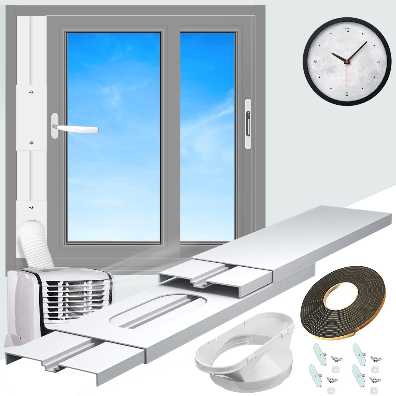 Portable air Conditioner Window kit Universal Portable AC Window Vent kit with 4 Plates Seamless Slot Style Portable ac Window kit Adjustable Length from 50cm to 160" Suit for 13cm Exhaust Hose