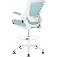 Misolant Tall Office Chair, Drafting Chair for Standing Desk, High Office Chair with Adjustable Lumbar Support, Flip-up Arm and Footrest Ring, Office Drafting Chair