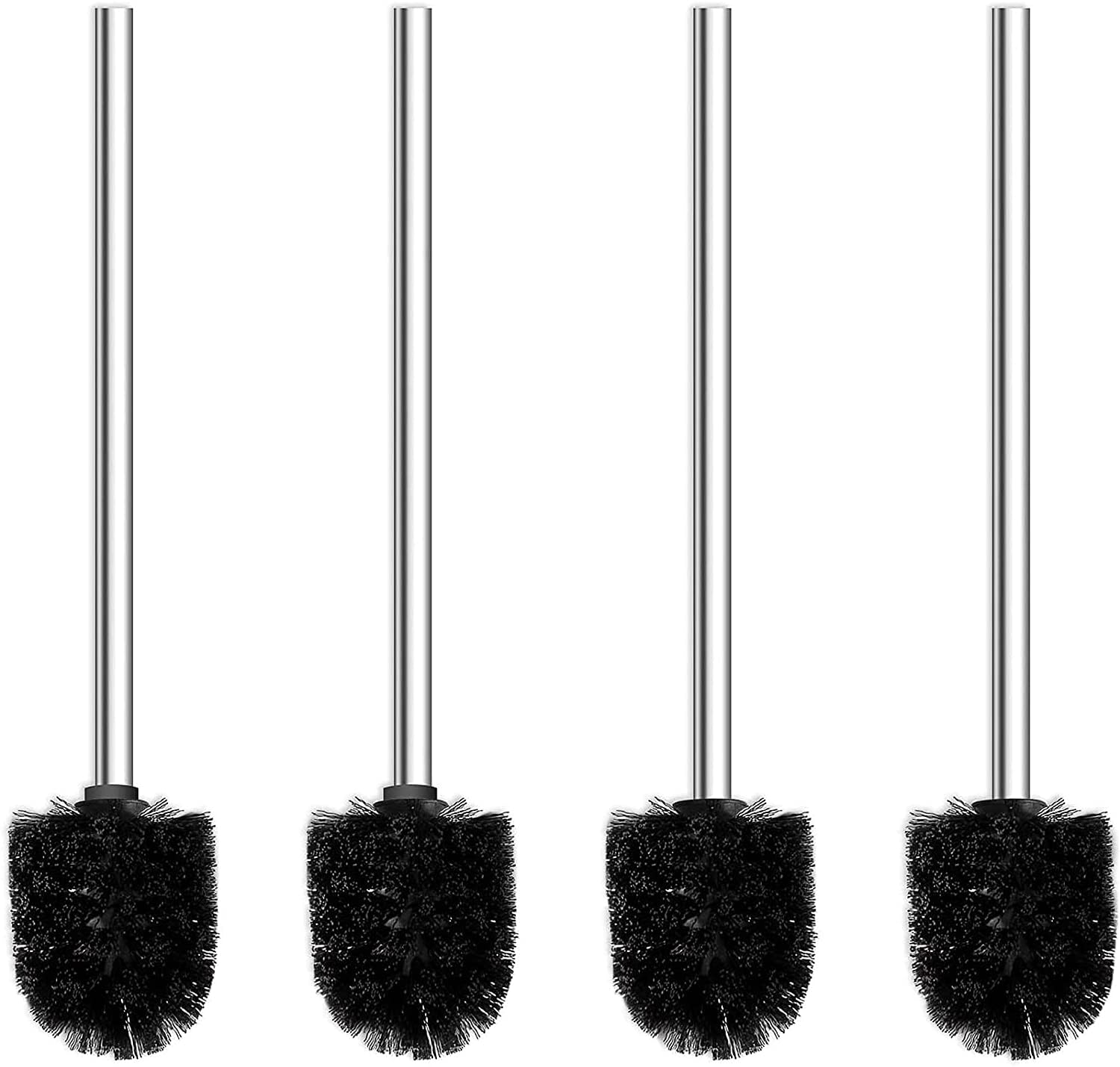 Qulable Toilet Brushes Stainless Steel Toilet Brush with Flexible Soft Hygienic Bristle, 4 Pack (Black)