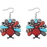 Fflaiwah Thanksgiving Earrings for Women Turkey Pumpkin Lightweight Wooden Autumn Thanksgiving Fall Drop Earrings Holiday Jewelry