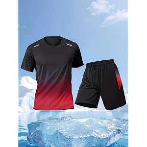 Men's Workout Sets Athletic Quick Dry 2 Piece Outfits Short Sleeve and Shorts Breathable Sports Running Tracksuit for Gym