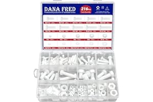 DANA FRED M4 M5 M6 M8 M10 White Nylon Hex Bolt Nut Washer Kit,216 Pieces Metric Thread Machine Bolts Plastic Hexagon Screw Nut Washer for Micro Controller Board Building,Insulate or Fasten PCB Board
