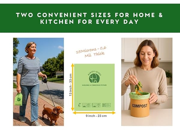 COMPOSTABLE TRASH BAGS 13 GALLON DRAWSTRING – 45 COUNT (30 KITCHEN + 15 SMALL) – EXTRA THICK 1.38 MIL – BPI & OK COMPOST CERTIFIED – PLANT-BASED KITCHEN GARBAGE BAGS – MANADA GRANDE