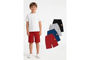 Boys Solid Shorts Set 4 Pcs Boy Active Shorts with Pockets Pull On Summer Spring