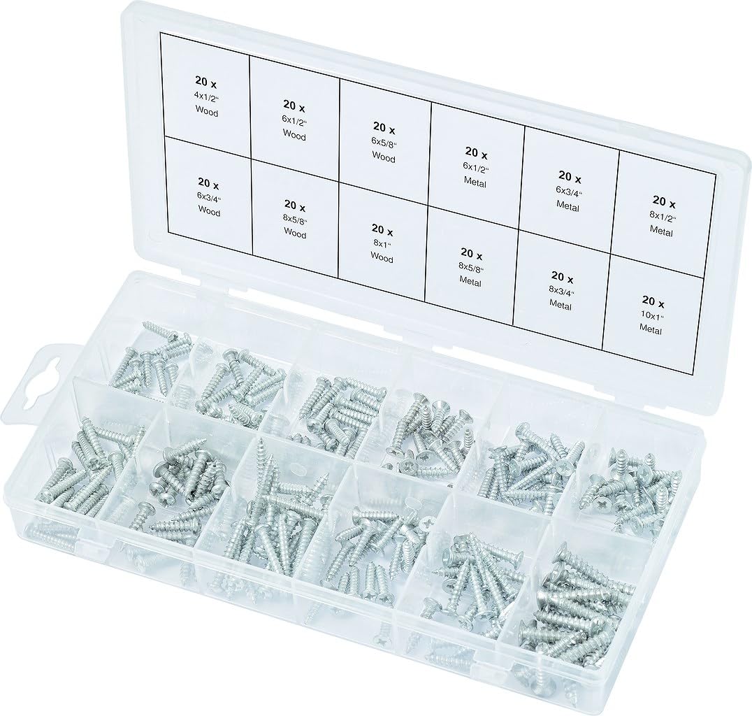 KS Tools 970.0410 Metal + wooden screws assortment, self-tapping, 240 pcs