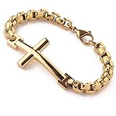 Edulex Stainless Steel Mens Cross Bracelet - 18K Gold Plated 316L Christian - Religious Jewelry for Women