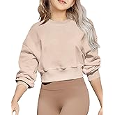 Joywayco Girls Crew Neck Long Sleeve Cropped Sweatshirts Cute Loose Fit Pullover Tops