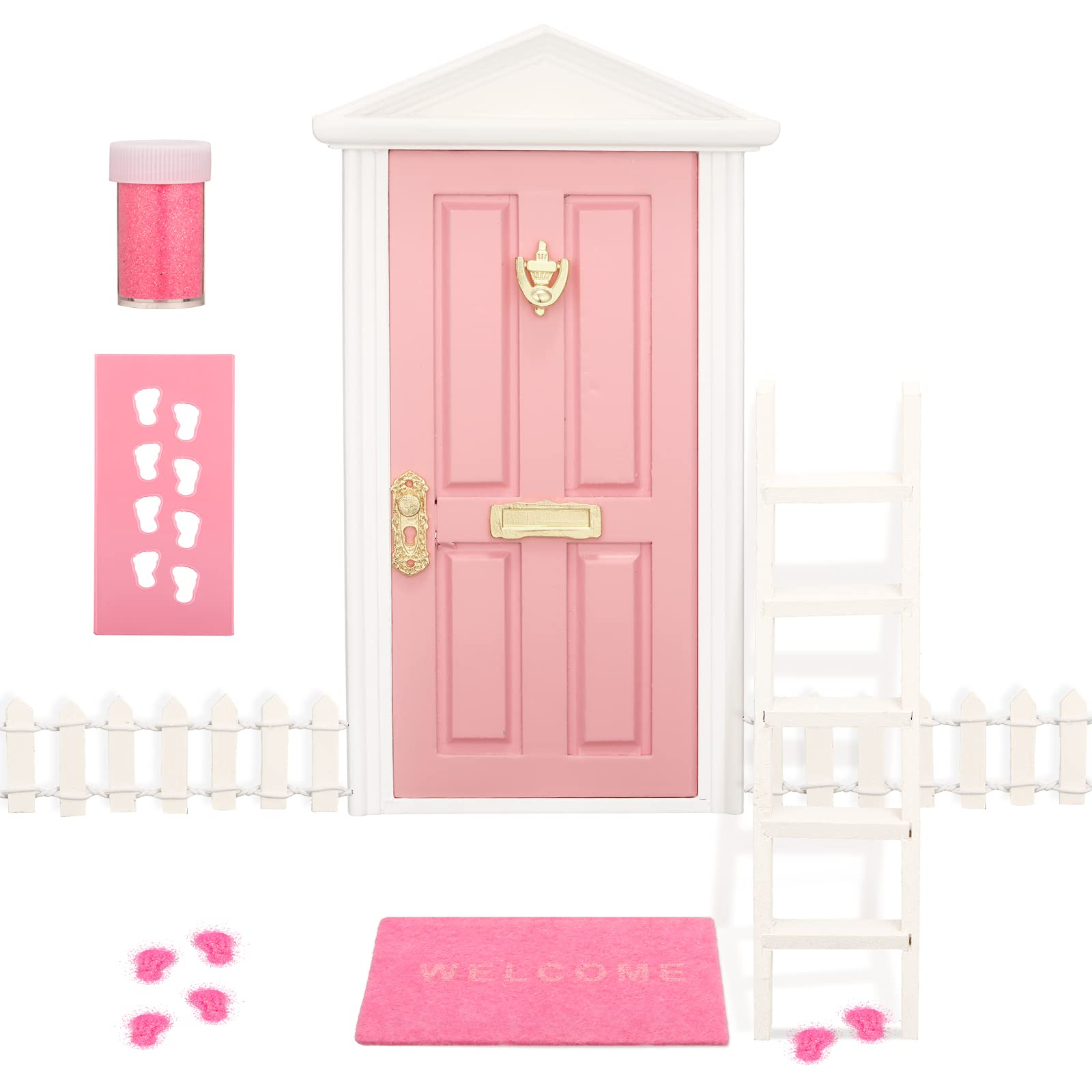 Photo 1 of Tooth Fairy Door Kit Mini Wooden Tooth Fairy Door with Accessories Fairy Tale Education Learning Toy for Girls Dollhouse Mini Garden Decoration DIY Craft Activities (Pink)