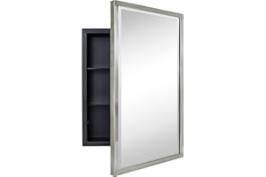 TEHOME Brush Nickel Metal Framed Recessed Bathroom Medicine Cabinet with Mirror Rectangle Tilting Beveled Vanity Mirrors for Wall 16 x 24 inches