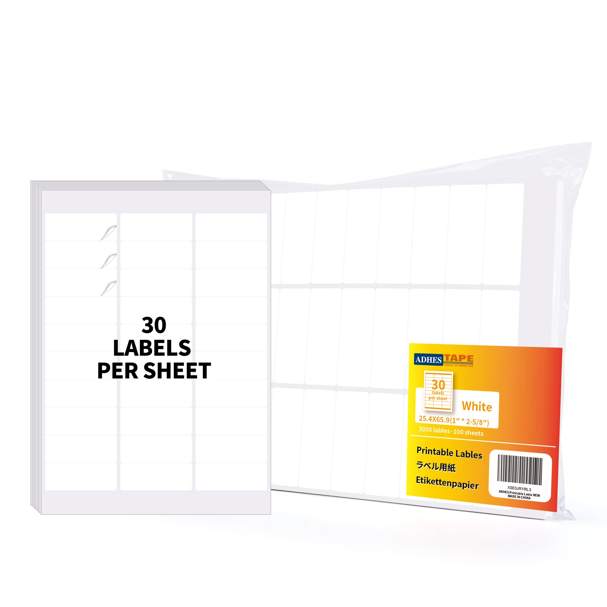 ADHES 1-2/5"x 2-3/5"(25.4mm*65.9mm) Direct Thermal Labels, 100 Sheet Address Label, Labels Stickers for Printer, Compatible with Zabra Rollo Printer, Office Labels for Barcodes, Per Sheet 30 Labels
