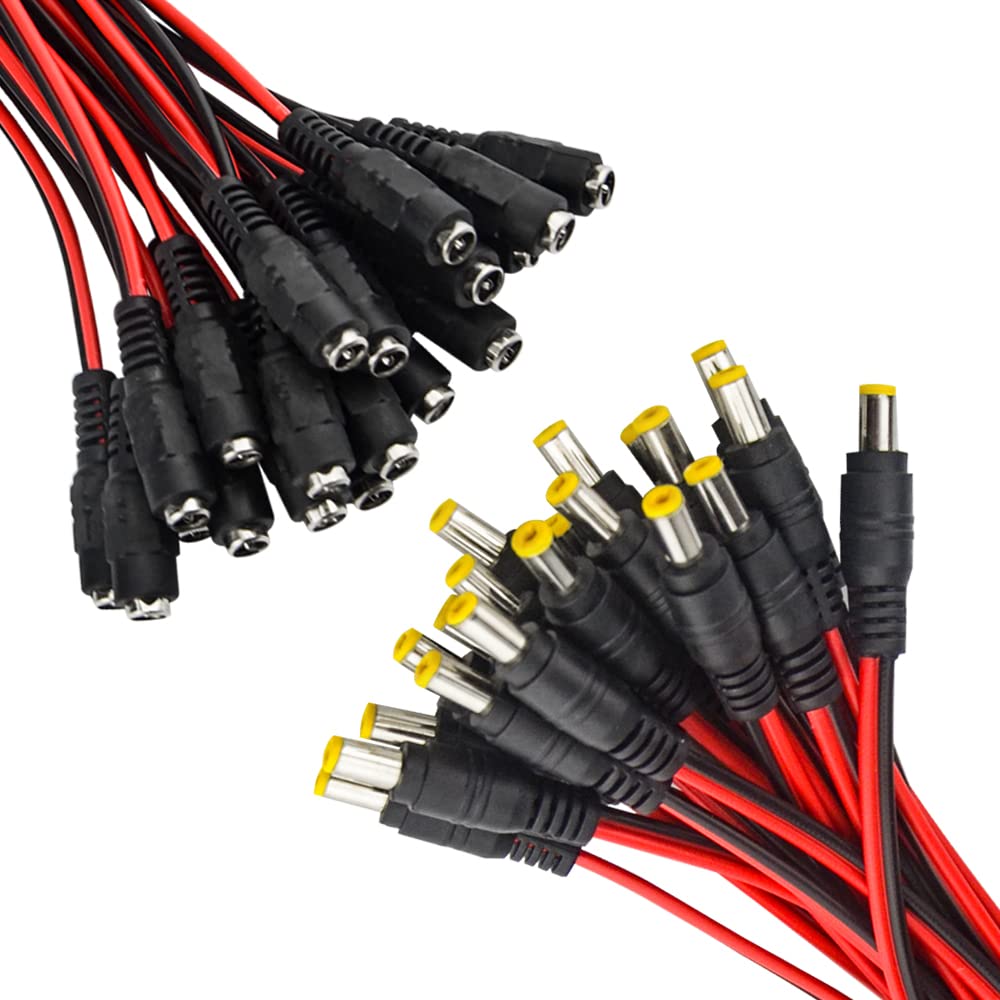 WMYCONGCONG 40pcs DC Male and Female Power Pigtail Adapter for CCTV DVR Camera Lead Plug Pigtail Cable