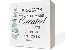 RAZPAH Christian Sign, Scripture Decor, Wooden Box Sign Desk Decor, Decorative Table Sign, Rustic Wood Sign, Inspirational Desk Decor Gifts, Perhaps You Were Created for Such A Time As This - Esther 4:14
