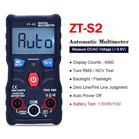 LNLJ El multímetro Digital Inteligente Mide automáticamente TRMS 4000 Recuento de Voltaje CA/CC, Resistencia, Pantalla LCD retroiluminada y NCV,S2: ...