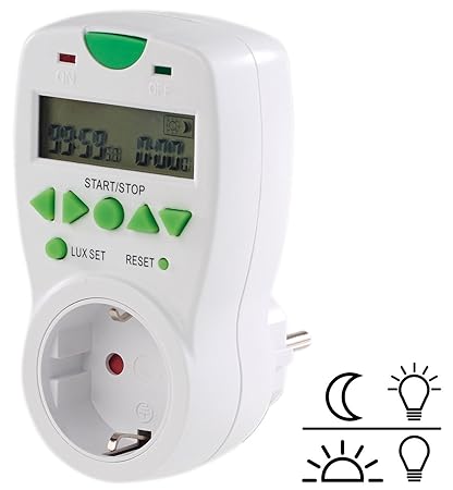 revolt Lichtsensor Steckdose: Steckdose mit Helligkeits-gesteuertem Countdown-Timer und LCD-Display (Dämmerungschalter)
