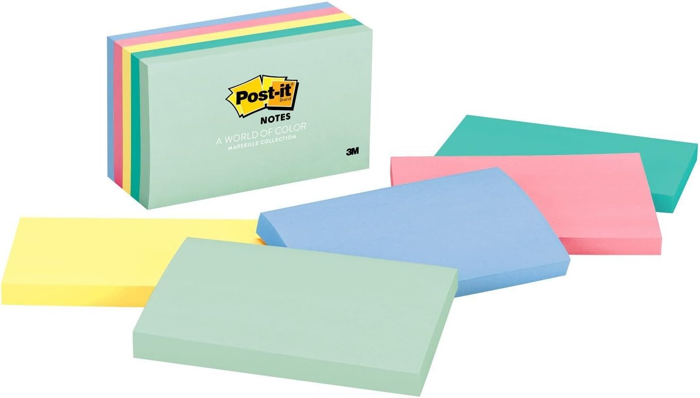 Postit Notes, 3 x 5Inches, Assorted Pastel Colors, 5Pads/Pack