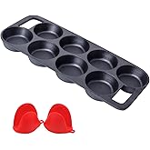YOLOPLUS+ Pre-seasoned Cast Iron Muffin Pan with Heat Resistant Gloves,16 Inch 8 Cups Biscuit Pan with Handle for Biscuits, Cupcake,Muffins, and Scones