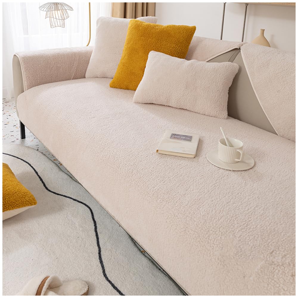 Axroad Mall Super Soft Sofa Slipcover Corner 1/2/3/4 Seater Cover, Universal Non Slip L Shape Couch Cushion Cover Warm Sherpa Fabric Furniture Protector Sofa Cover for Living Room (Beige, 70 * 150cm) — image 1